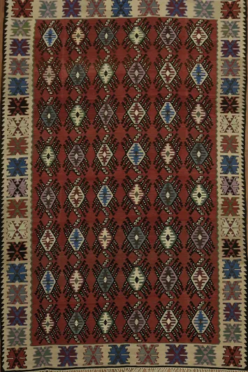 Geometric Elegance: Handwoven Kilim Turkish Area Rug 7x10