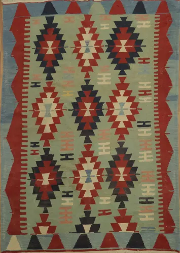 Geometric Tribal Design Wool Kilim Area Rug 7x9