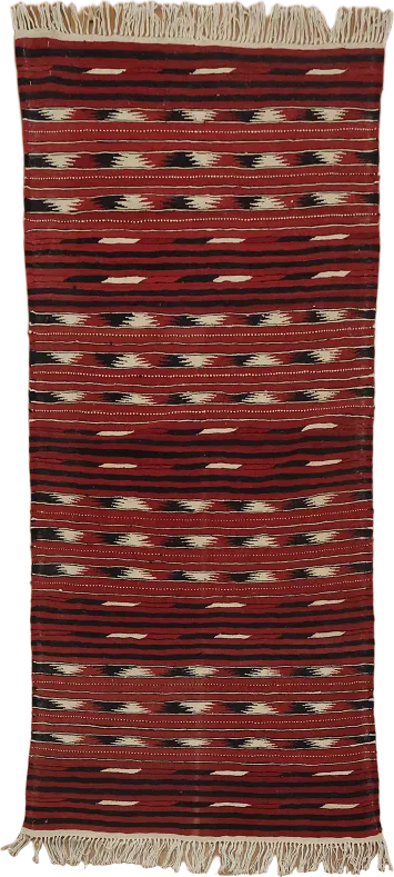 Rustic Red Handwoven Rug with Intricate Geometric Patterns 3x6