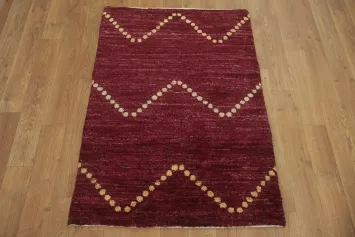 Burgundy Zigzag Gabbeh Kashkoli Rug with Elegant Dot Pattern 2x3