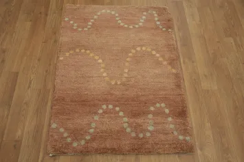 Warm Brown Gabbeh Kashkoli Rug with Wavy Dots 2x3