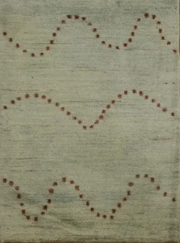 Contemporary Gabbeh Rug with Red Dotted Waves in Pastel Blue 2x3