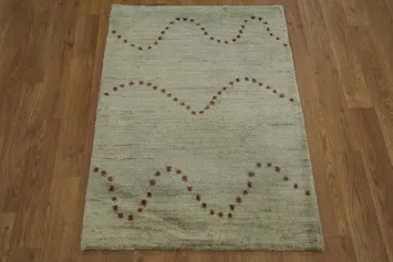 Contemporary Gabbeh Rug with Red Dotted Waves in Pastel Blue 2x3