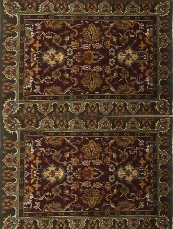 Richly Textured Pair Of Fine Agra Floral Burgundy and Green Rug 2x3