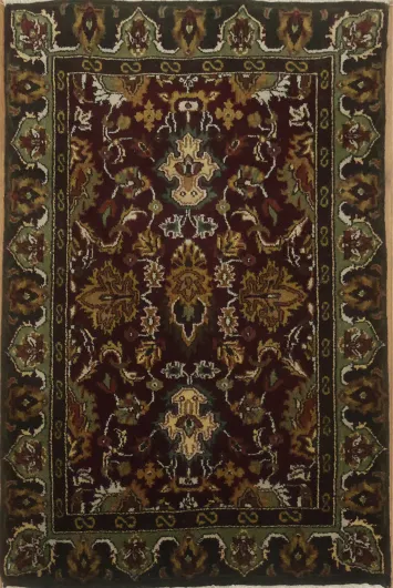 Deep Maroon and Olive Green Agra Foyer Rug 2x3