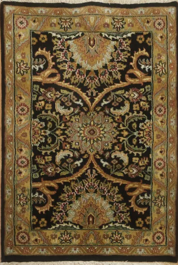 Luxurious Floral Motifs on Elegant Black Rug 2x3