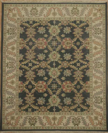 Traditional Floral Motifs Dark Green Sumak Area Rug 8x10