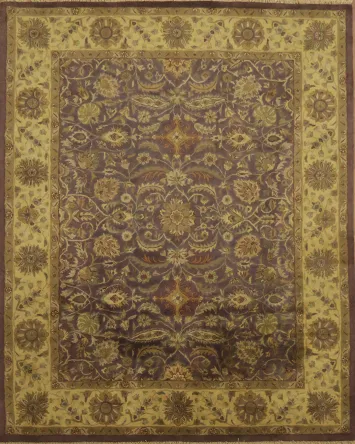 Elegant Traditional Floral Purple Agra Rug with Richly Defined Borders 8x10