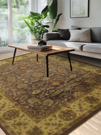 Elegant Traditional Floral Purple Agra Rug with Richly Defined Borders 8x10