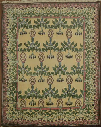 Nature-Inspired Art Nouveau Green and Beige Floral Art and Craft Rug 8x10