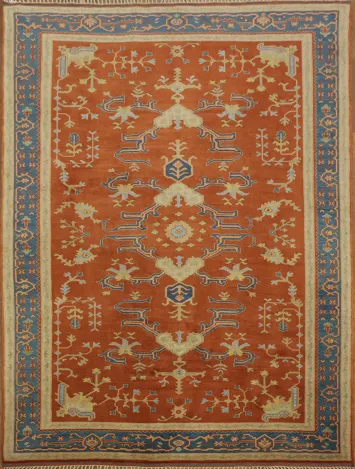 Rust and Blue Vintage-Style Tribal Super Kazak Vegetable Dye Rug 7x10
