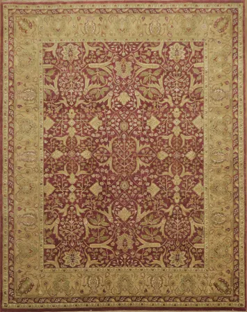 Rich Burgundy and Gold Ziegler Rug with Intricate Floral Patterns 8x10