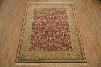 Rich Burgundy and Gold Ziegler Rug with Intricate Floral Patterns 8x10