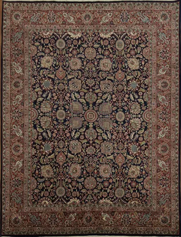 Classic Navy and Red Tabriz Persian Rug with Floral Patterns and Rich Colors 8x11