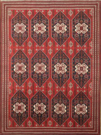 Red and Black Afghan Geometric Pattern Rug for Modern Home Décor 8x11