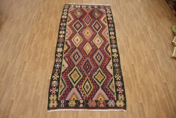 Geometric Wool Hand-Woven Kilim Runner Rug 6x12
