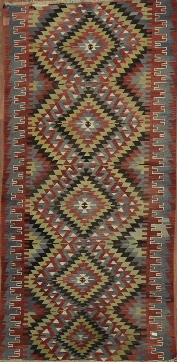 Geometric Wool Woven Kilim Area Rug 5x11