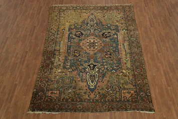 Pre-1900 Antique Heriz Serapi Persian Area Rug 9x12