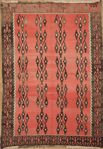 Traditional Vibrant Red Hand-Woven Kilim Area Rug 6x9