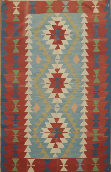 Geometric Hand-Woven Wool Kilim Area Rug 6x9
