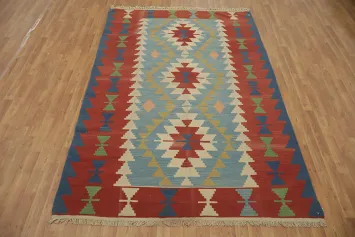 Geometric Hand-Woven Wool Kilim Area Rug 6x9