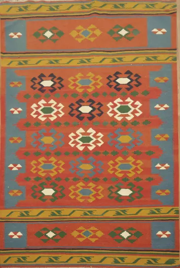 Geometric Tribal Design Wool Kilim Area Rug 7x10