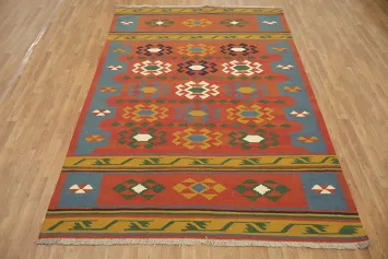 Geometric Tribal Design Wool Kilim Area Rug 7x10