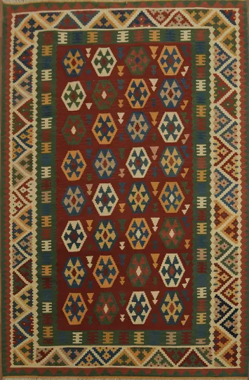 New Geometric Hand-Woven Wool KIlim Area Rug 6x9