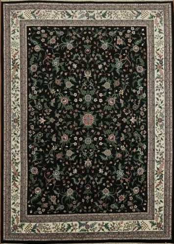 Luxurious Black Floral Rug with Vintage Floral Patterns Delight 10x14