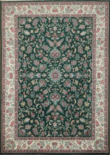 Elegant Floral Forest Green Agra Oriental Area Rug with Vintage Charm 9x12