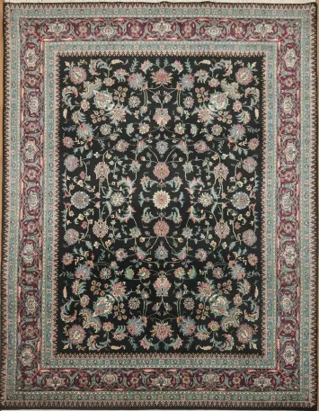 Elegant Navy Blue and Burgundy Kashan Floral Area Rug 8x10