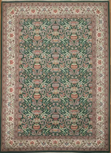 Exquisite Traditional Style Kashmar Rug in Rich Green and Red Tones 9x12