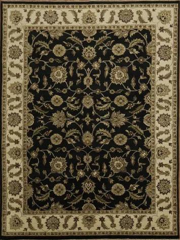 Elegant Black and Beige Agra Floral Area Rug 9x12