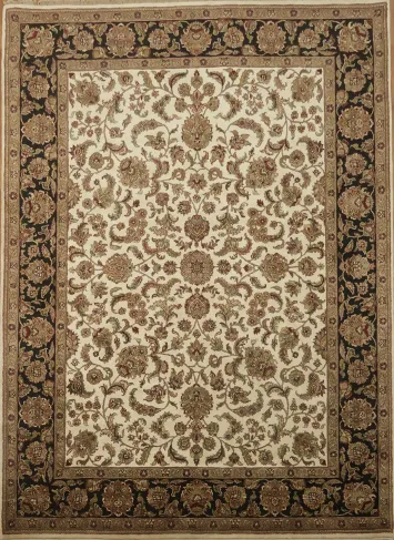 Ivory and Black Border Traditional Agra Oriental Rug 9x12