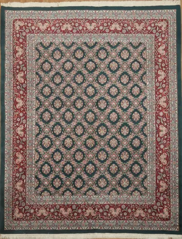 Elegant All-Over Floral Forest Green Kashan Living Room Rug 9x12
