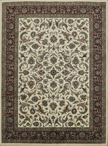 All-Over Ivory and Burgundy Floral Kashan Area Rug 9x12