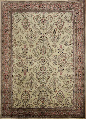 Vegetable Dye Taupe Beige and Pink Sarouk Persian Large Rug 10x14