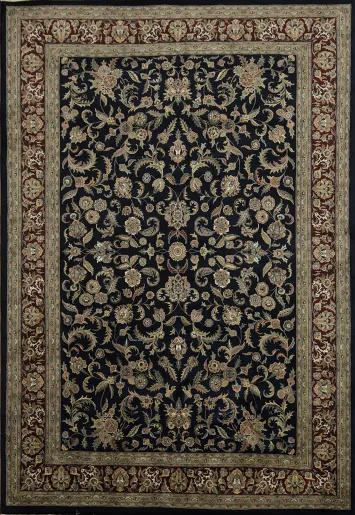 Elegant Black and Burgundy Floral Carpet Design with Rich Detailing and Borders 10x14