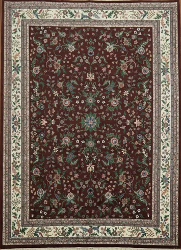 Luxury Decorative Kashan Oriental Rug in Rich Burgundy and Cream Tones 10x14