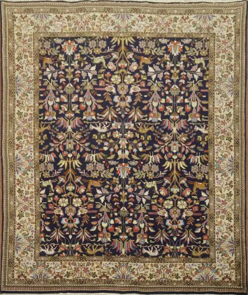 Animal Pictorial Navy Blue Tabriz Tabatabaei Persian Area Rug 6x8