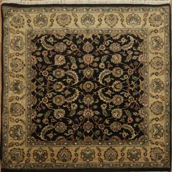 Classic Black and Beige Agra Square Rug with Detailed Design 6x6 ft