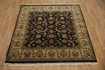 Classic Black and Beige Agra Square Rug with Detailed Design 6x6 ft