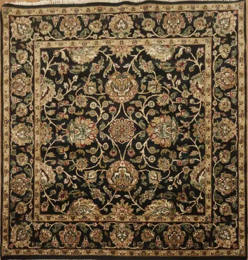 Exquisite Black and Green Agra Persian Design Square Rug 6x6 ft