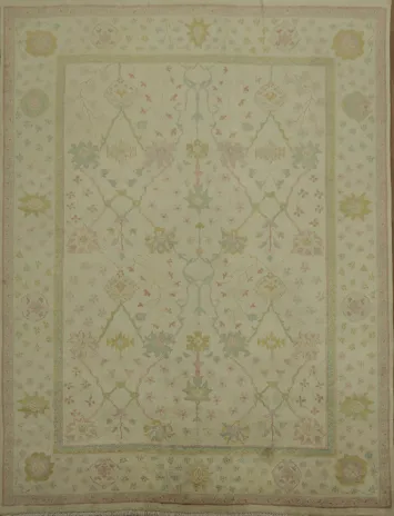 Traditional Cream and Pastel Oushak Large Rug, Perfect for Cozy Living Spaces 9x12