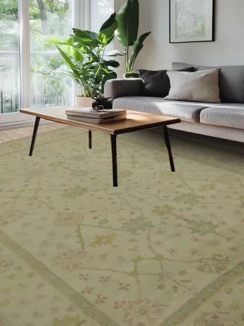 Traditional Cream and Pastel Oushak Large Rug, Perfect for Cozy Living Spaces 9x12