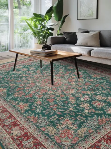 Luxurious Green and Red Medallion Chinese Rug for Living Spaces 9x12