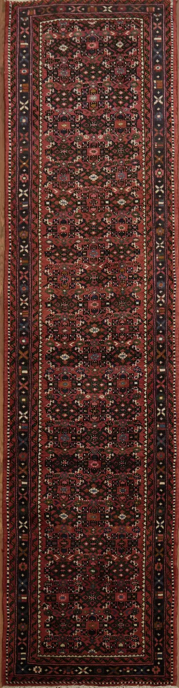 Hand-Made Persian Wool Hamedan Runner Rug 3x10