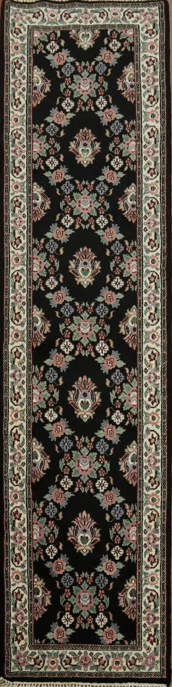 Sophisticated Black Kashan Oriental Runner Rug 3x10