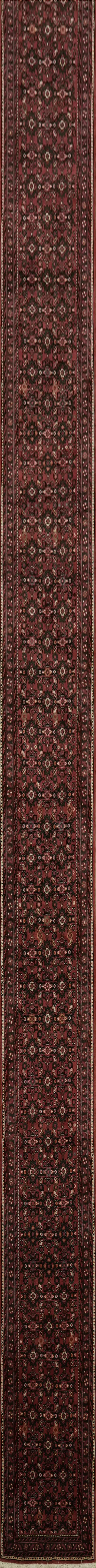 Vintage Style Distressed Hamedan Runner Rug - Burgundy and Black 2x38