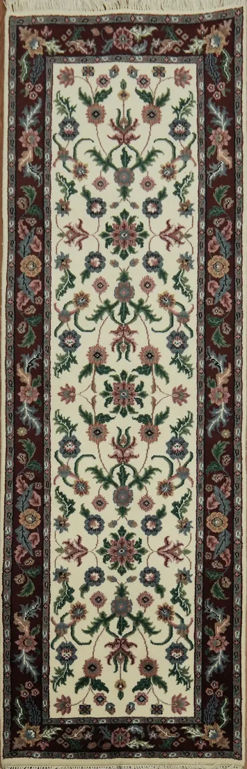 Vegetables Dye Floral Wool Oriental Kashan Runner Rug 3x8